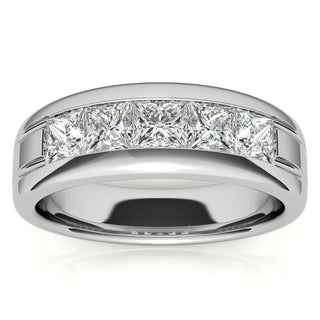 4.25mm Princess Cut Channel Set Moissanite Five Stone Wedding Band