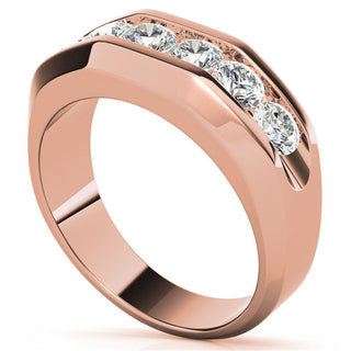 4mm Round Cut Six Stone Men's Wedding Band in Rose Gold