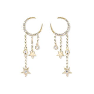 0.7TCW Round Moissanite Moon & Star Drip Earrings