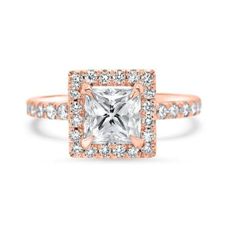 Princess Cut Diamond Halo Moissanite Engagement Ring For Women - ELITE CARAT