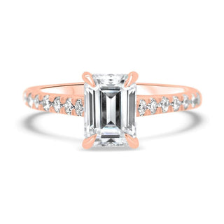 Emerald Cut Diamond Moissanite Pave Engagement Ring For Women - ELITE CARAT