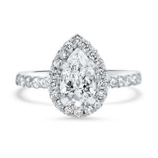 Pear Cut Diamond Halo Moissanite Engagement Ring For Her - ELITE CARAT