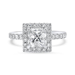 Princess Cut Diamond Halo Moissanite Engagement Ring For Women - ELITE CARAT