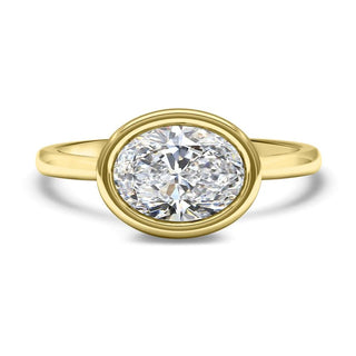 2.0CT East West Oval Moissanite Diamond Bezel Set Engagement Ring In 18K Solid Gold