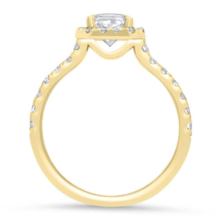 Pear Cut Diamond Halo Moissanite Engagement Ring In Yellow Gold - ELITE CARAT