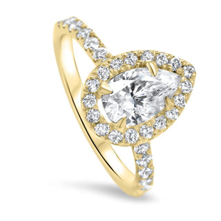 Pear Cut Diamond Halo Moissanite Engagement Ring For Her - ELITE CARAT