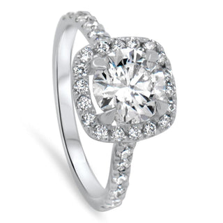 Round Cut Moissanite Diamond Halo Engagement Ring For Women