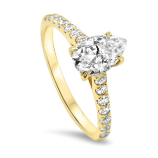 3.0CT Pear Cathedral Set  Moissanite Diamond Pave Engagement Ring