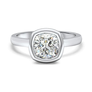 Cushion Cut Diamond Bezel Set Moissanite Engagement Ring For Her - ELITE CARAT