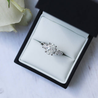 1.50CT Oval Cut Moissanite Three Stone Round Diamond Engagement Ring - ELITE CARAT