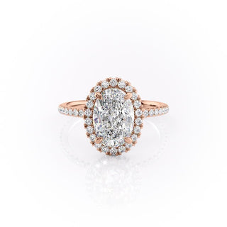 Bague de fiançailles en moissanite à taille ovale et halo pavé de 2,10 ct