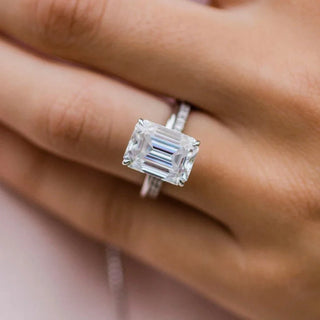 5.50CT Emerald Cut Moissanite Solitaire Engagement Ring - ELITE CARAT