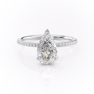 Bague de fiançailles en moissanite solitaire taille poire 2,0 ct sertie pavée