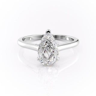 2.0 CT Pear Cut Solitaire Hidden Halo Setting Moissanite Engagement Ring