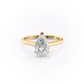 2.0 CT Pear Cut Solitaire Hidden Halo Setting Moissanite Engagement Ring