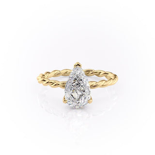 2.0 CT Pear Shaped Solitaire Twisted Rope Moissanite Engagement Ring