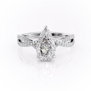 2.0 CT Pear Cut Solitaire Criss Cross Setting Moissanite Engagement Ring