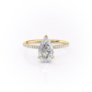 Bague de fiançailles en moissanite solitaire taille poire 2,0 ct sertie pavée