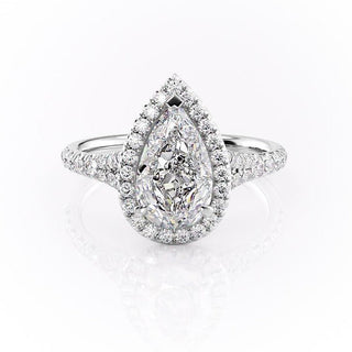 2.0 CT Pear Shaped Moissanite Halo & Split Shank Engagement Ring