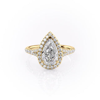 2.0 CT Pear Shaped Moissanite Halo & Split Shank Engagement Ring