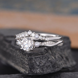 0.50 CT Round Twisted Pave Moissanite Bridal Ring Set