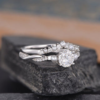 0.50 CT Round Shaped Moissanite Diamond Art Deco Bridal Ring Set