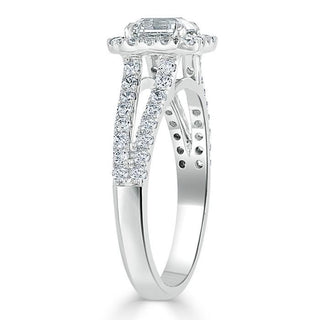 Bague de fiançailles en moissanite taille Asscher de 1,0 ct avec halo à tige fendue