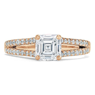 Bague de fiançailles en moissanite avec solitaire taille Asscher de 1,0 ct et monture à tige fendue