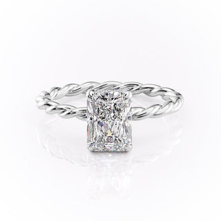 2.0 CT Radiant Shaped Moissanite Hidden Halo Twisted Rope Engagement Ring