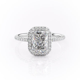 2.10 CT Radiant Cut Halo Style Moissanite Engagement Ring