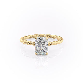 2.0 CT Radiant Shaped Moissanite Hidden Halo Twisted Rope Engagement Ring