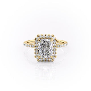 Bague de fiançailles en moissanite à taille radiante et halo pavé de 2,1 ct