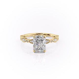 2.10 CT Radiant Milgrain Style Moissanite Engagement Ring