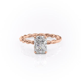 2.0 CT Radiant Shaped Moissanite Hidden Halo Twisted Rope Engagement Ring