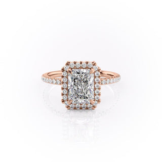 Bague de fiançailles en moissanite à taille radiante et halo pavé de 2,1 ct