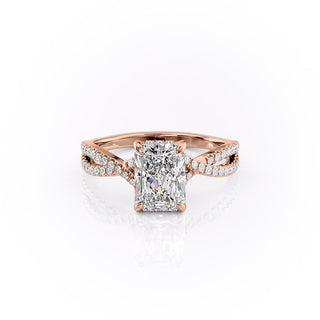 2.10 CT Radiant Solitaire Cross Over Pave Moissanite Engagement Ring