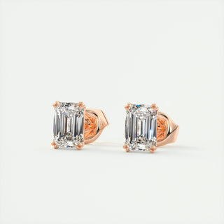 Boucles d'oreilles avec diamant solitaire émeraude G/VS de 1,0 ct cultivé en laboratoire