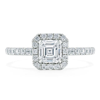 1.0 CT Asscher Shaped Moissanite Halo Engagement Ring