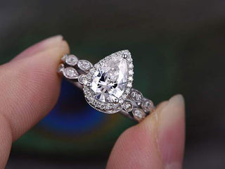 Ensemble de bagues de mariage en moissanite taille poire de 1,0 ct