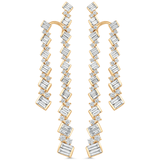 Pendientes largos con diamantes de moissanita en talla baguette y forma redonda de 4,63 TCW