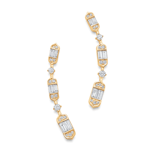 Boucles d'oreilles à oreilles en diamants et moissanite rondes et baguettes de 0,46 TCW