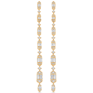 2.20 TCW Round & Baguette Moissanite Diamond Long Drop Earrings