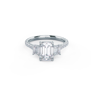 2.75CT Emerald Cut Moissanite Three Stone Pave Diamond Engagement Ring - ELITE CARAT