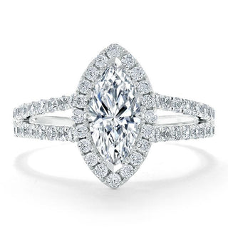 1.0 CT Marquise Shaped Moissanite Halo Engagement Ring