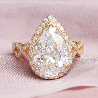 4ct Pear  Diamond Halo & Pave Engagement Ring With F- VS1 Clarity