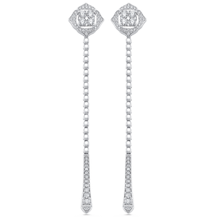 Boucles d'oreilles longues pendantes en diamant et moissanite ronde de 0,75 TCW