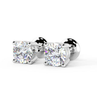 Round Cut Moissanite Diamond Stud Earrings in White Gold