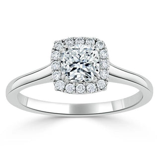 0.75 CT Cushion Cut Halo Moissanite Engagement Ring