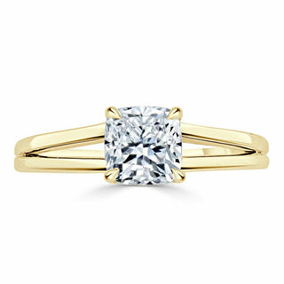 Bague de fiançailles solitaire en moissanite en forme de coussin de 1,0 ct à tige fendue