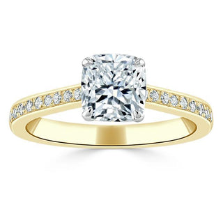 1.0 CT Cushion Cut Solitaire Channel Pave Moissanite Engagement Ring